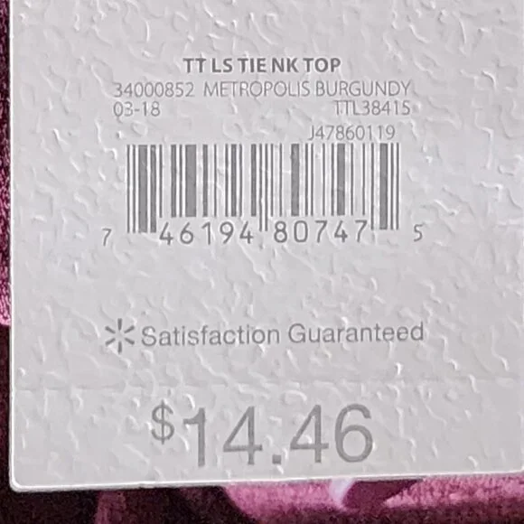 Time & Tru Metropolis Burgundy LS Tie Neck Poly Relaxed Fit Button Up Top Sz XXL - Picture 15 of 16